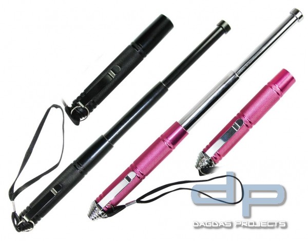Teleskopschlagstock 13 Zoll schwarz, silber oder silber/pink