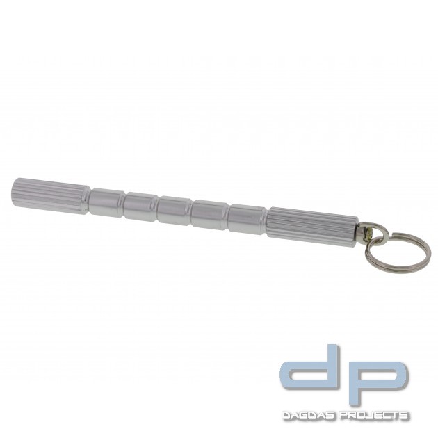 Kubotan mit Schlüsselring Silber gerillt mit 5 Zwischengliedern