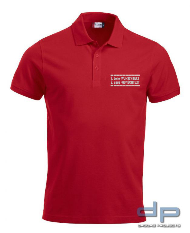 Premium Polo mit 2 zeiligem Wunschaufdruck gestrichelte Linien in verschiedenen Farben