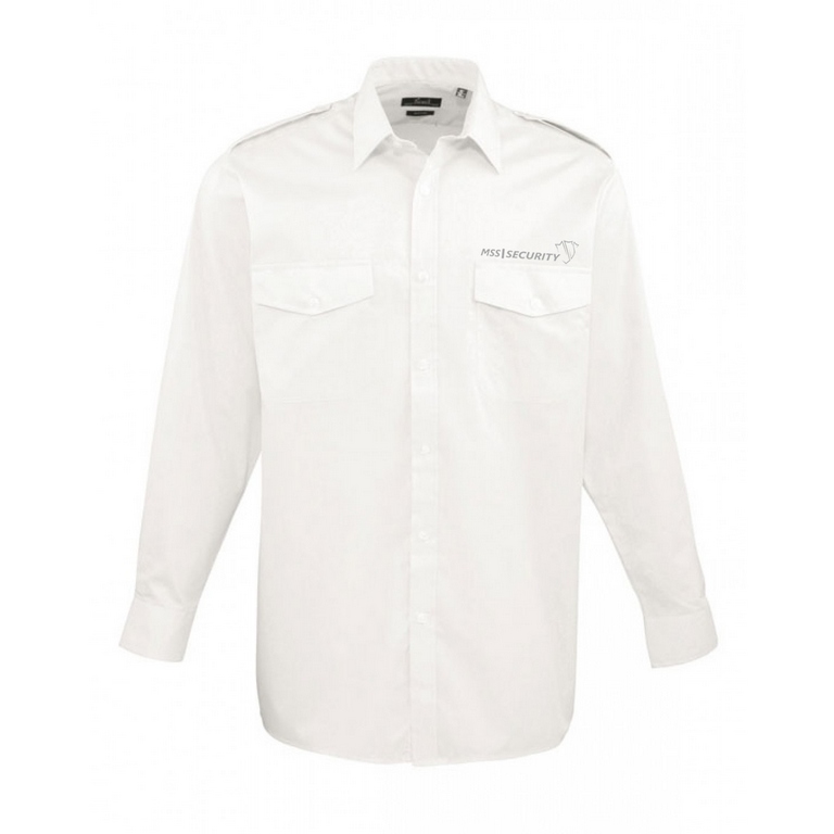Pilot Hemd Longsleeve weiss 3 Fach Druck Brust, Rücken, Armdruck MSS