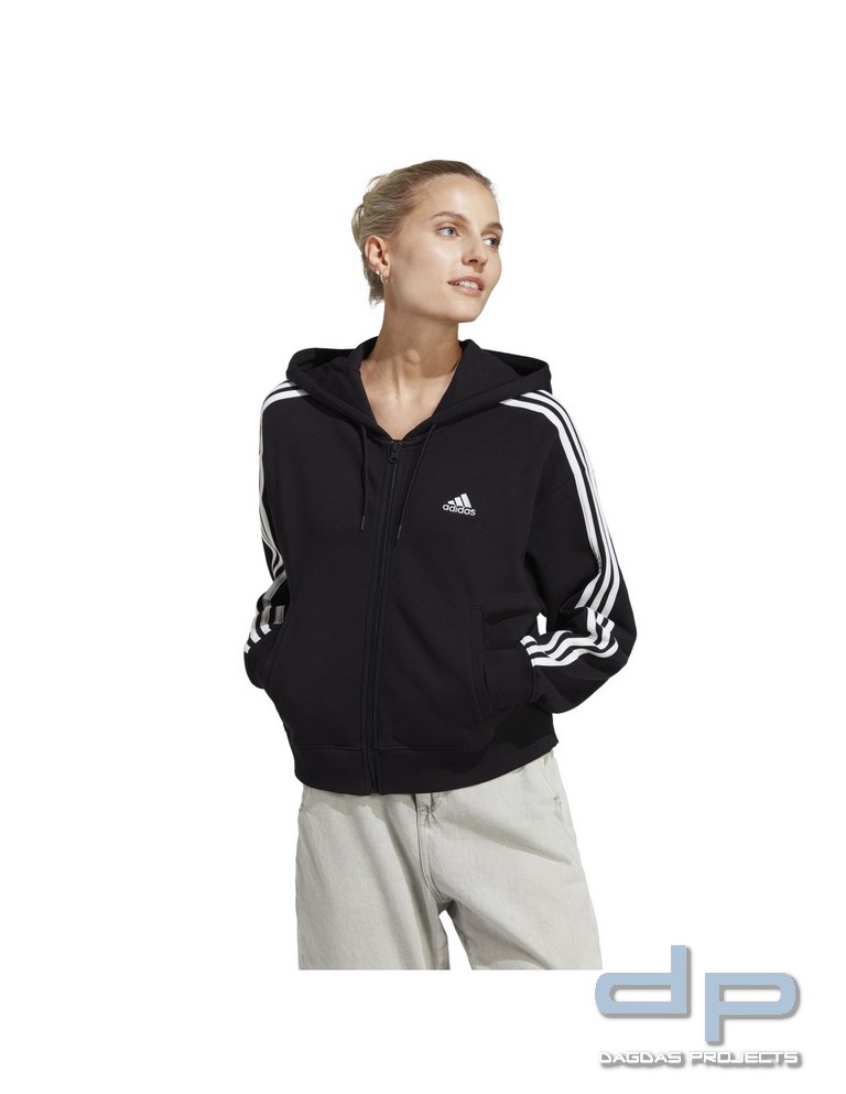 adidas Damen Kapuzenjacke, Essentials 3-Streifen, French Terry