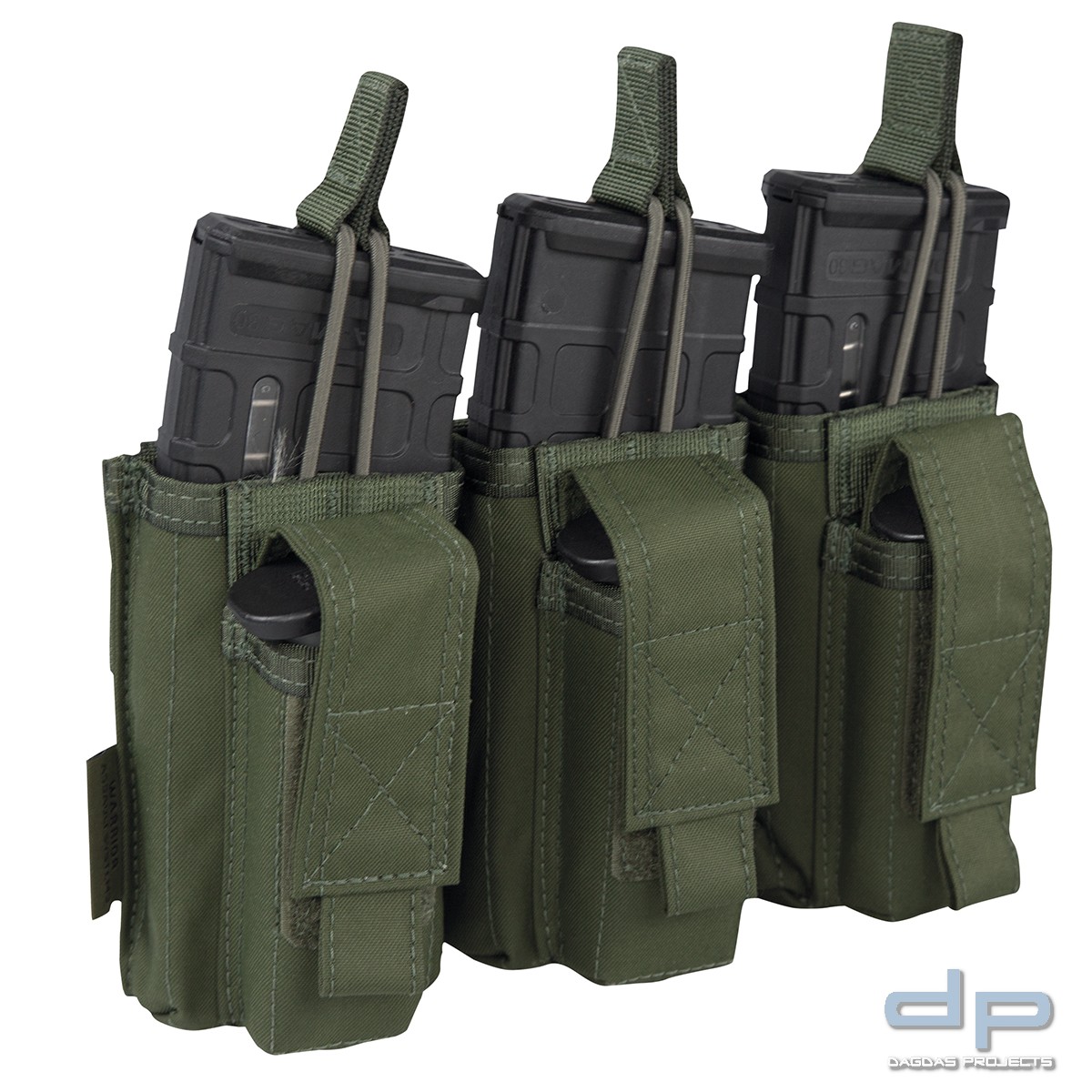 WARRIOR ELITE OPS TRIPLE OPEN M4 & 9MM MAG POUCHES OLIV