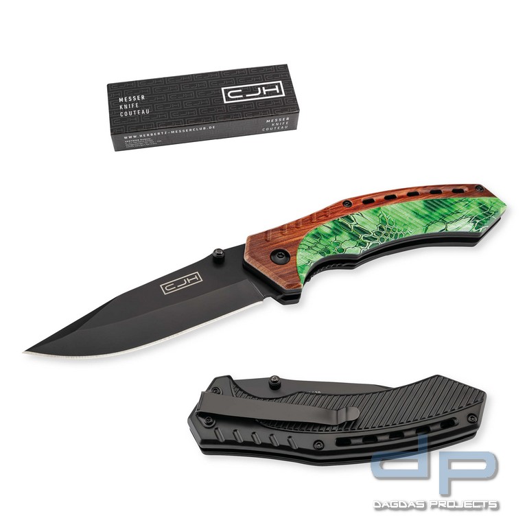 CJH Einhandmesser Holz/Camo mit schöner Lackierung in Holz und Camouflage Optik
