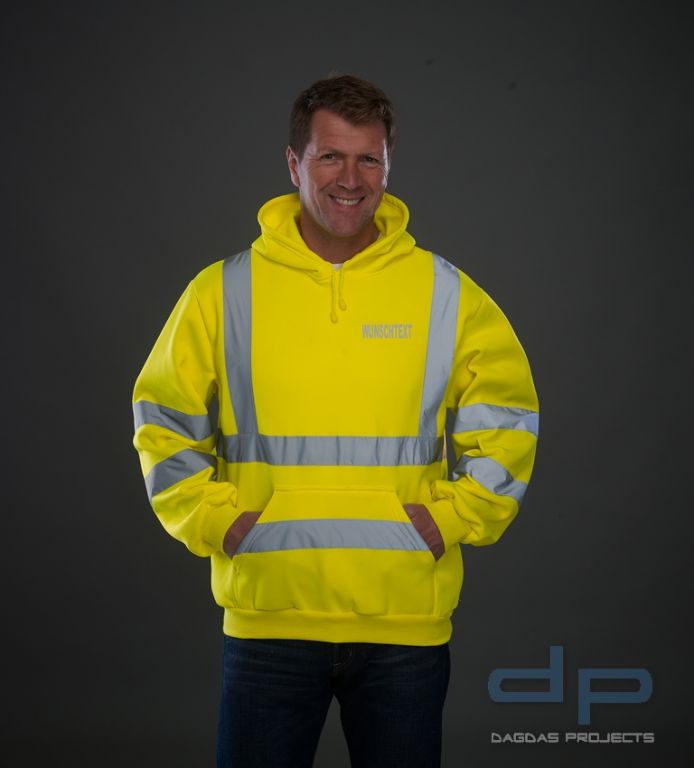 Hi Vis Pull-Over Hoodie in verschiedenen Farben mit Wunschbeschriftung in reflex silber