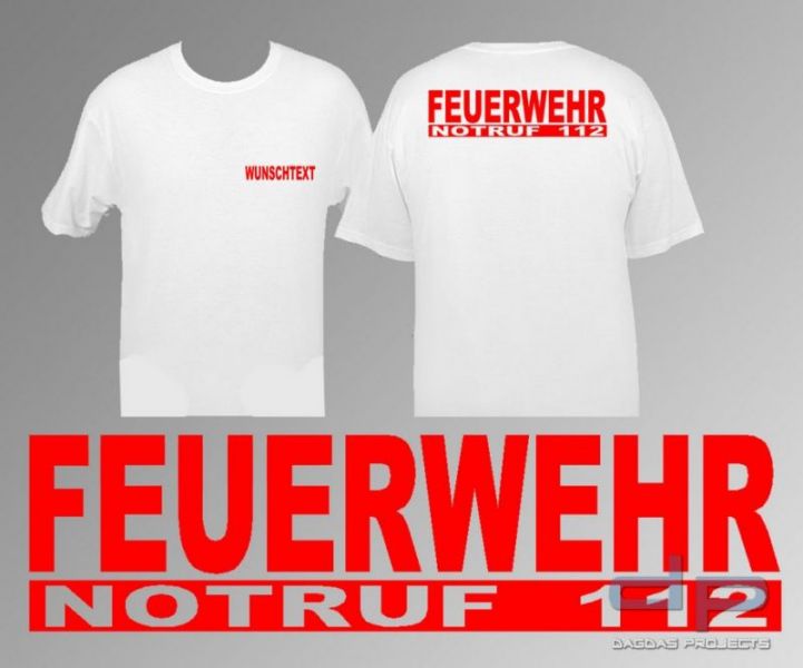 Feuerwehr Logo T-Shirt Notruf 112 mit norm. Folie