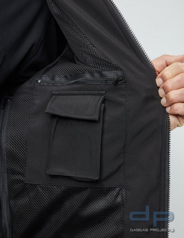 Behörden Softshelljacke schwarz mit Wunschtext in reflex silber