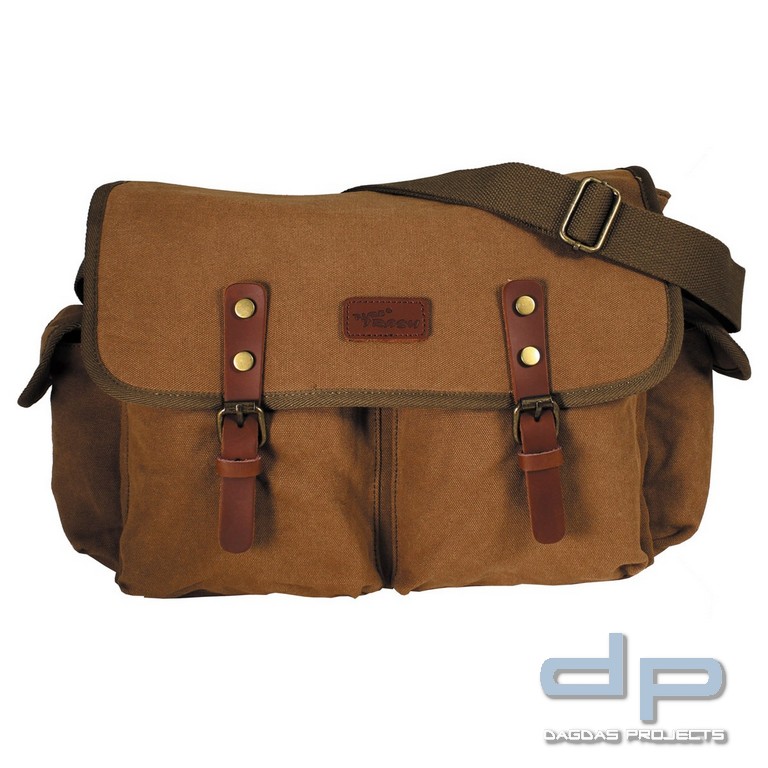 Handtasche, Canvas, "PT" mit Schultergurt, braun