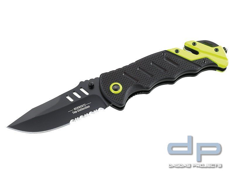 HERBERTZ Top-Collection Rettungsmesser, Stahl 440, schwarz Gurtschneider, G-10 Griffschalen, Nylon-E
