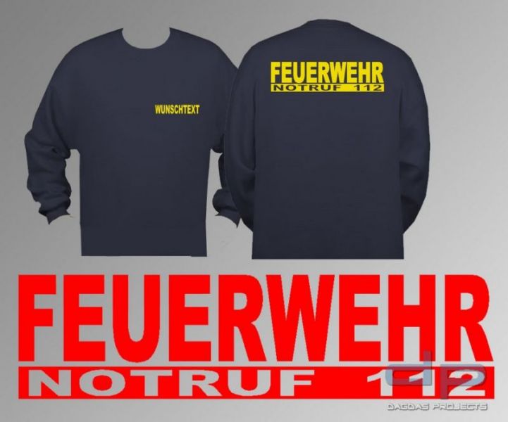 Feuerwehr Logo Sweat Shirt Notruf 112 mit norm. Folie