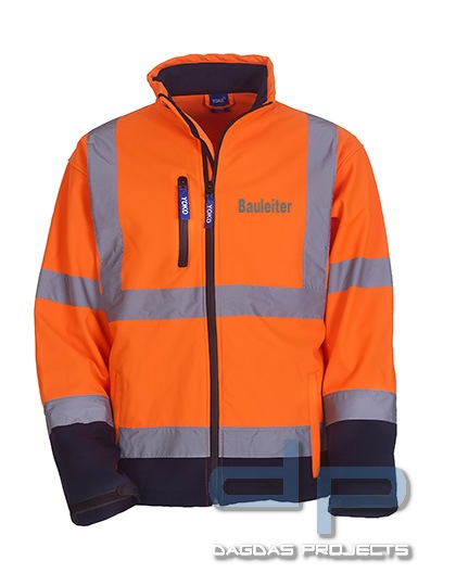 High Visibility 2 Bands &amp; Braces Softshell Jacket mit Wunschaufdruck in reflex silber