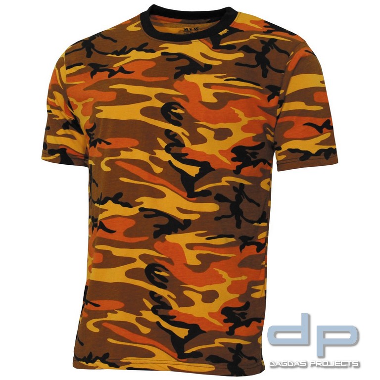 US T-Shirt, "Streetstyle", orange-camo, 140-145 g/m²