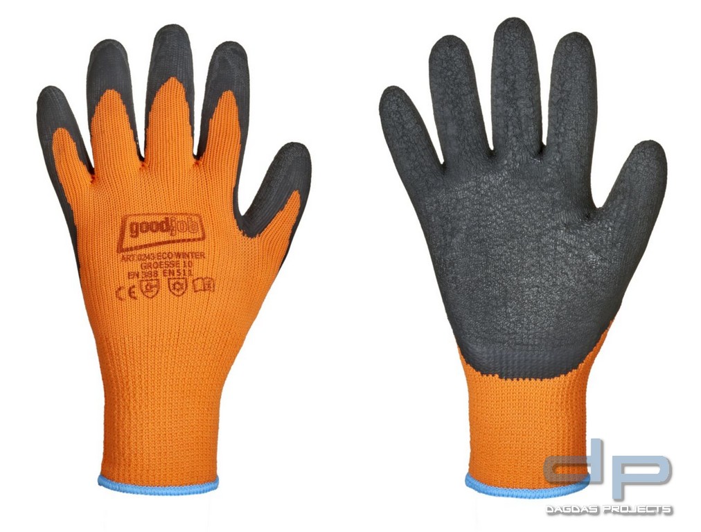 GOODJOB® HANDSCHUHE in orange mit einer schwarzen Schrumpf-Latexbeschichtung VPE 12