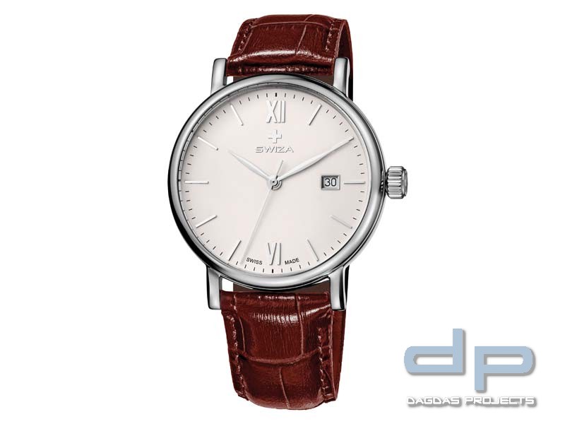 Swiza Uhr Alza Gent, Schweizer Qualitäts-Quarzlaufwerk, Gehäuse Edelstahl 316L, Datumsanzeige, braun