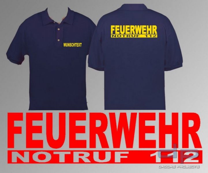 Feuerwehr Logo Polo Shirt Notruf 112 mit norm. Folie