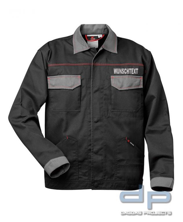 Twill Bundjacke in Schwarz/Grau mit Aufdruck nach Wunsch in reflex silber