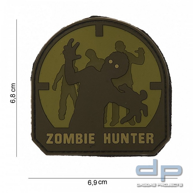 Rubber Patch " Zombie Hunter ", oliv - Größe 69x 68 mm