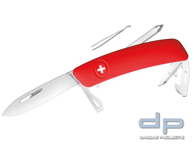 SWIZA Schweizer Messer D04, rote Anti-Rutsch-Griffschalen, 11 Funktionen, Blister