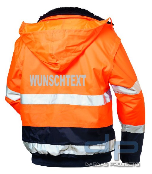 Warnschutz-Pilotjacke Wunschbeschriftung möglich in Orange/Marine