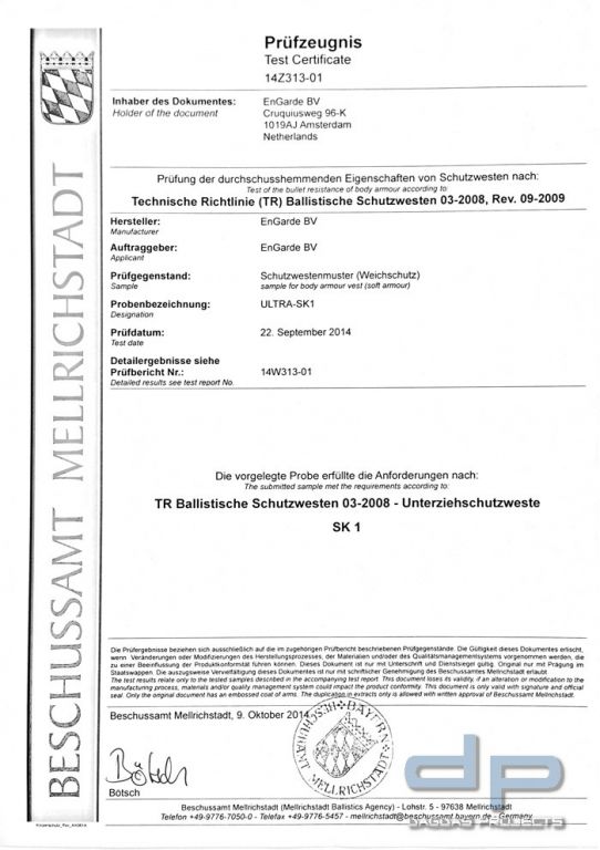 SK1 Weichballistik in Schutzplattengröße 25x30 cm