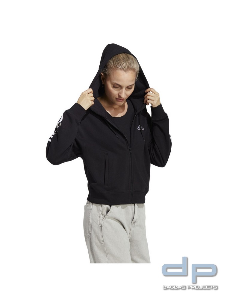 adidas Damen Kapuzenjacke, Essentials 3-Streifen, French Terry