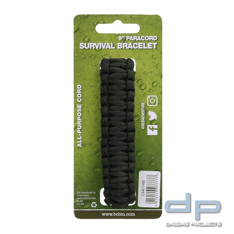 BCB Paracord Eisen Schnalle 9 Zoll zwart CM074B