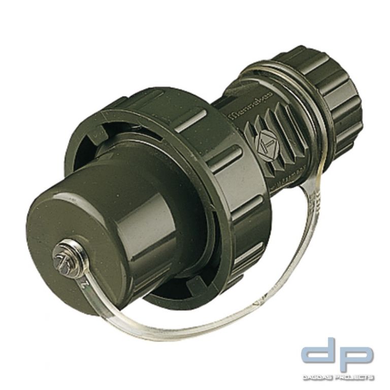 Schuko-Stecker, m. Schutzkappe am Band, bronzegrün, IP68