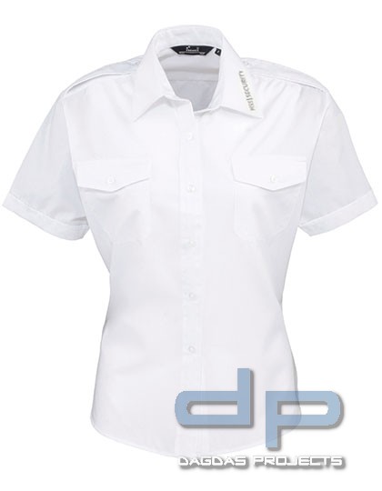 Pilot Hemd Ladies shortsleeve weiss mit Kragenaufdruck MSS