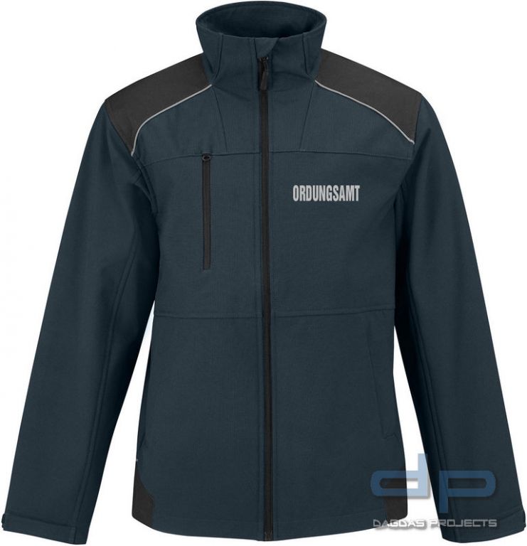 Behörden Softshell Jacke Pro mit reflektierend silbernem Wunschaufdruck