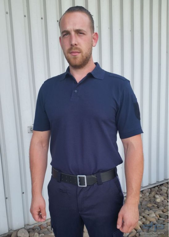 ETZEL Dienstpoloshirt unisex in Dunkelblau und Hellblau mit Wunschaufdruck in reflex silber