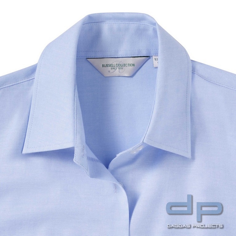 Hemd kurzarm für Damen in oxford blau mit Sonderaufdruck 3-fach MSS