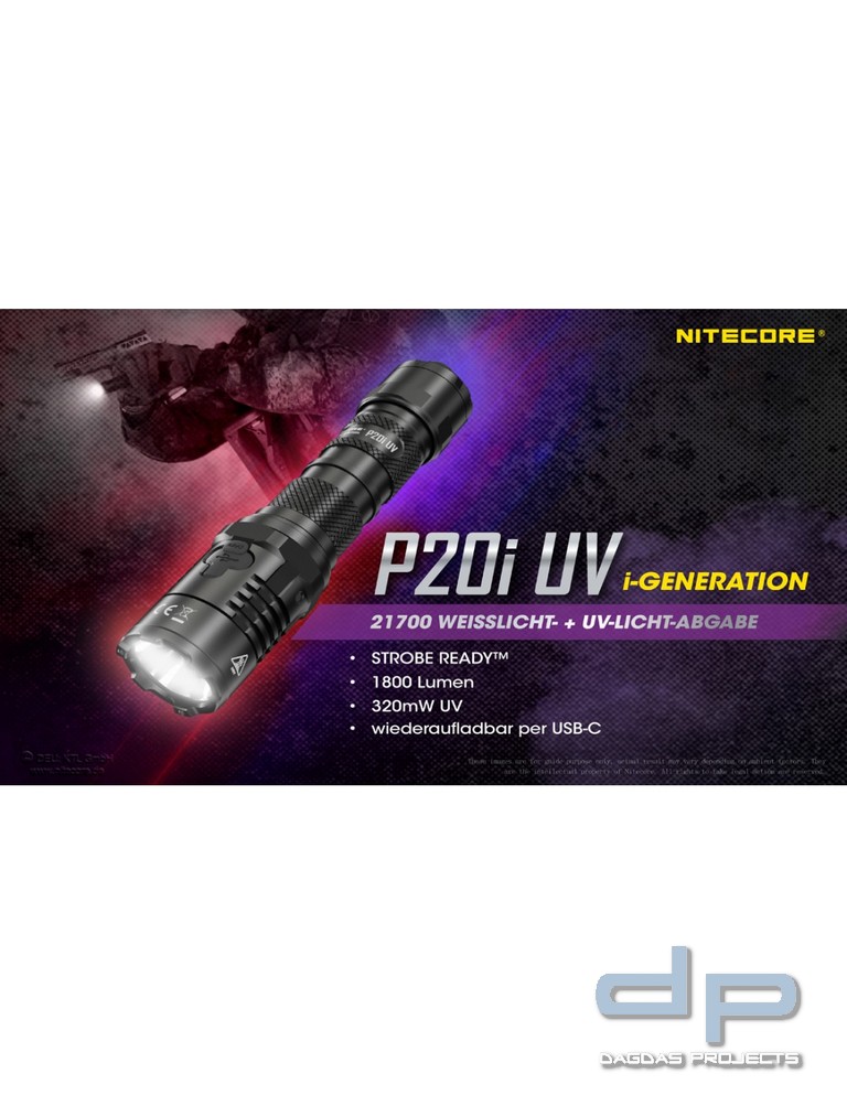NiteCore® Taschenlampe P20i mit UV Licht - inkl. Akku und Holster