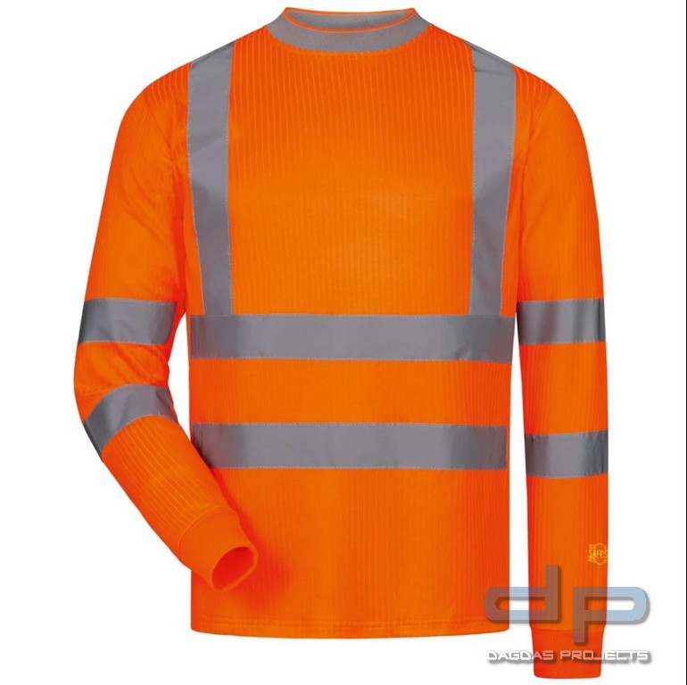 UV-WARNSCHUTZ LANGARM T-SHIRT in fluoreszierend orange mit Wunschaufdruck auf dem Rücken