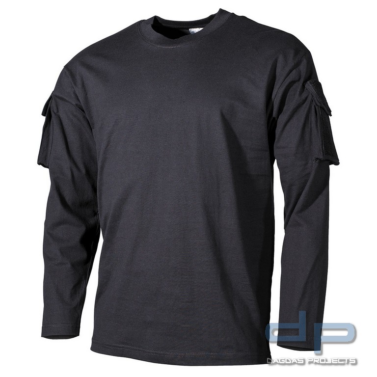 US Shirt, langarm, schwarz, mit Ärmeltaschen