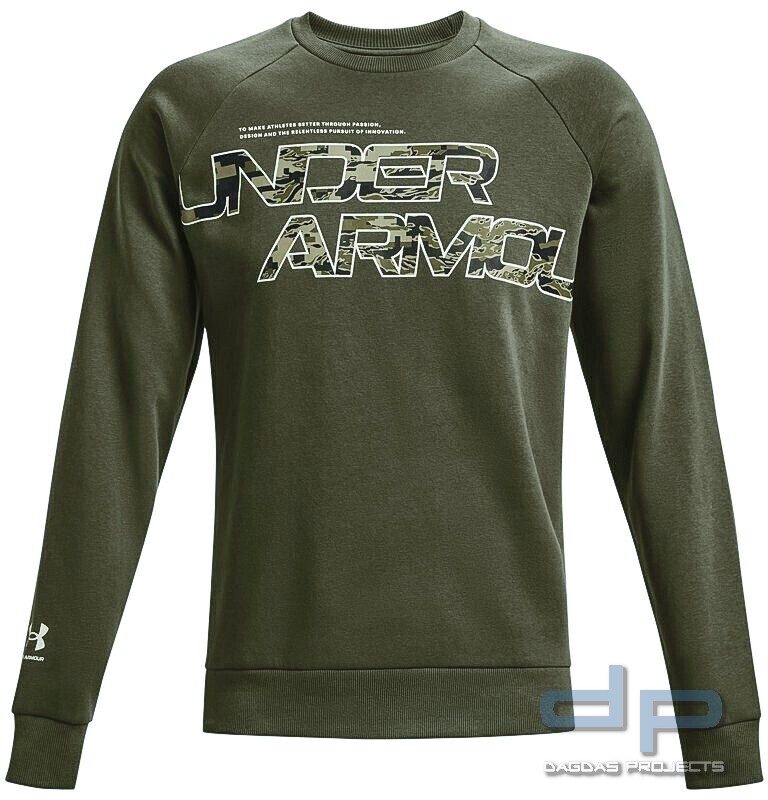UNDER ARMOUR RIVAL FLEECE CAMO SCRIPT SWEATER