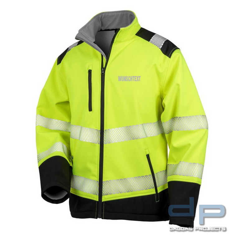 Printable Ripstop Safety Softshell Jacket Gelb/Schwarz mit Aufdruck nach Wunsch Größe: L
