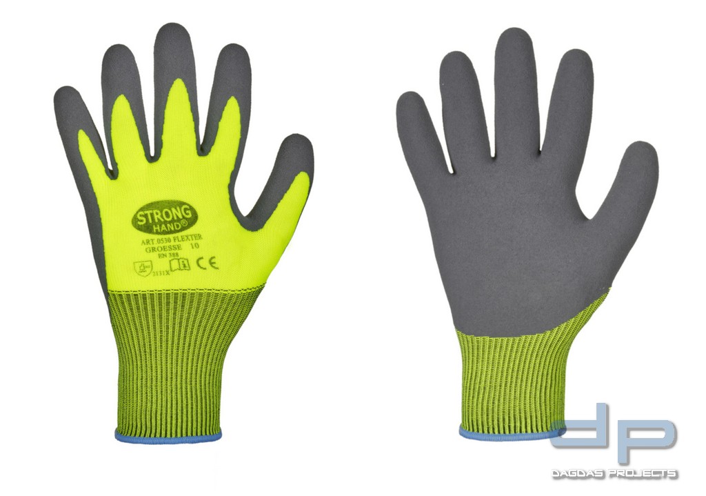 STRONGHAND® HANDSCHUHE in neongelb mit grau gesandeter Latexbeschichtung VPE 12