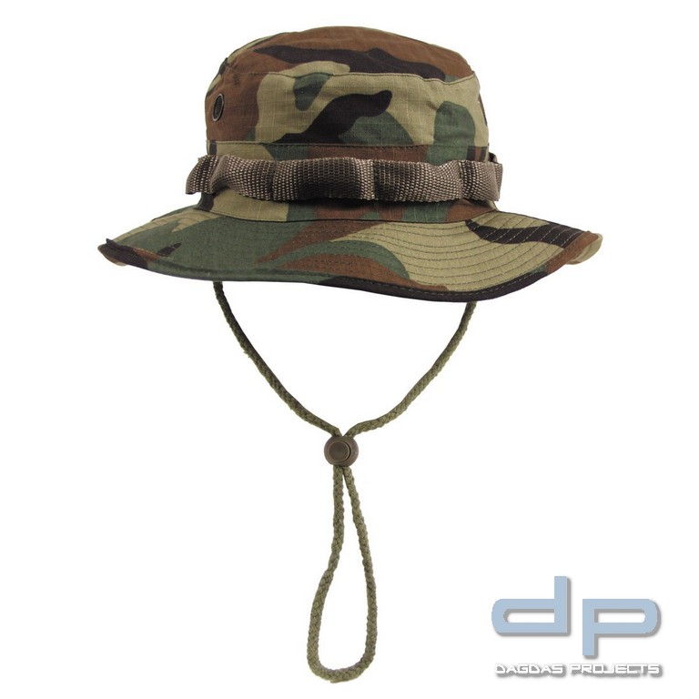 US GI Buschhut, mit Kinnband, GI Boonie, Rip Stop, woodland