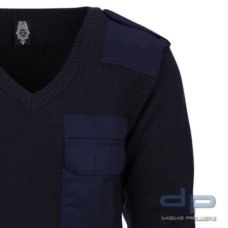 Pullover V-hals 50% Wolle in blau, Größe: XL