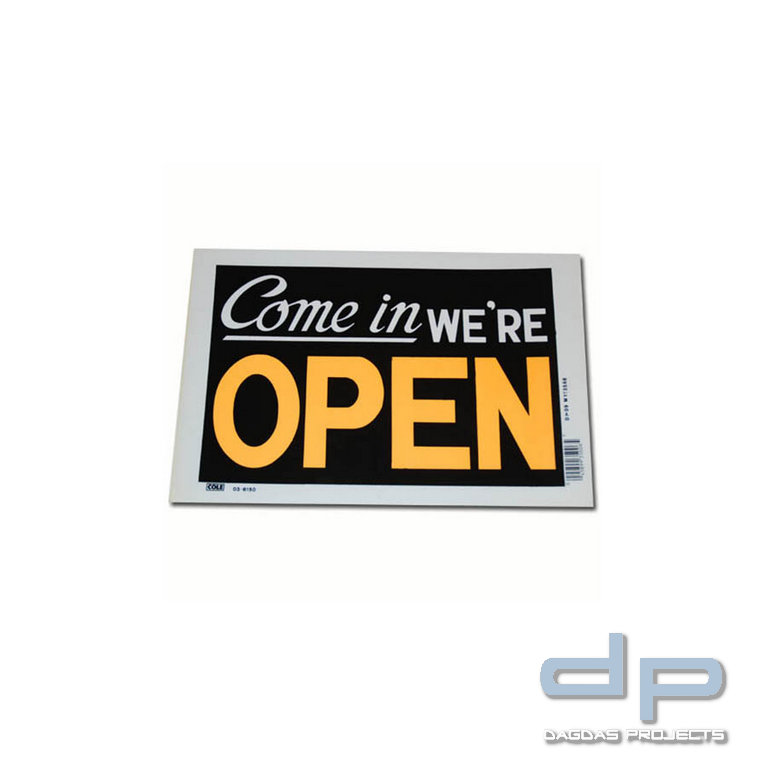 Plastik Platte klein Come in we're Open