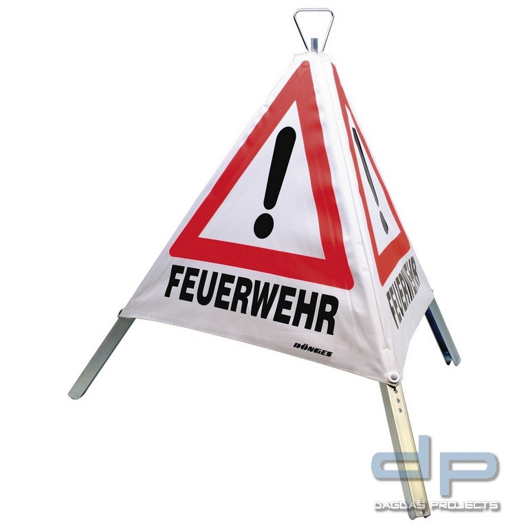 Faltsignal, 90 cm, weiß/Tagesleuchtf., mit 3-seitigem Aufdruck "Feuerwehr"