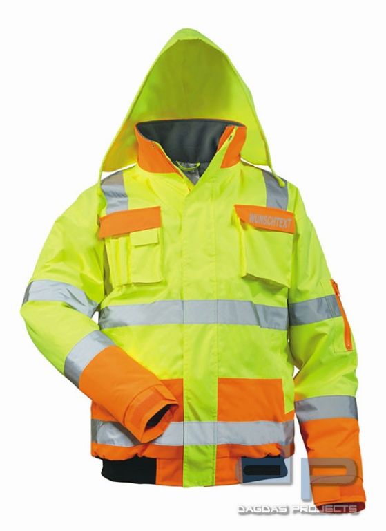 Warnschutz Pilotjacke mit Aufdruck nach Wunsch in reflex silber in Gelb/Orange