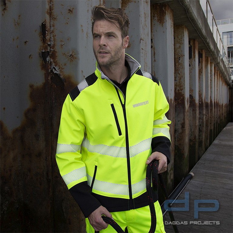 Printable Ripstop Safety Softshell Jacket Gelb/Schwarz mit Aufdruck nach Wunsch Größe: L