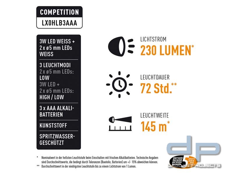 LiteXpress LED-Kopflampe COMPETITION, 1 HL-LED 3W, 2 LEDs, schwenkbarer Lampenkopf