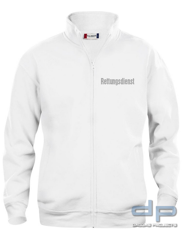 Sweatshirt Weiß m. Reissverschluss mit Reflexaufdruck Rettungsdienst Größe: L