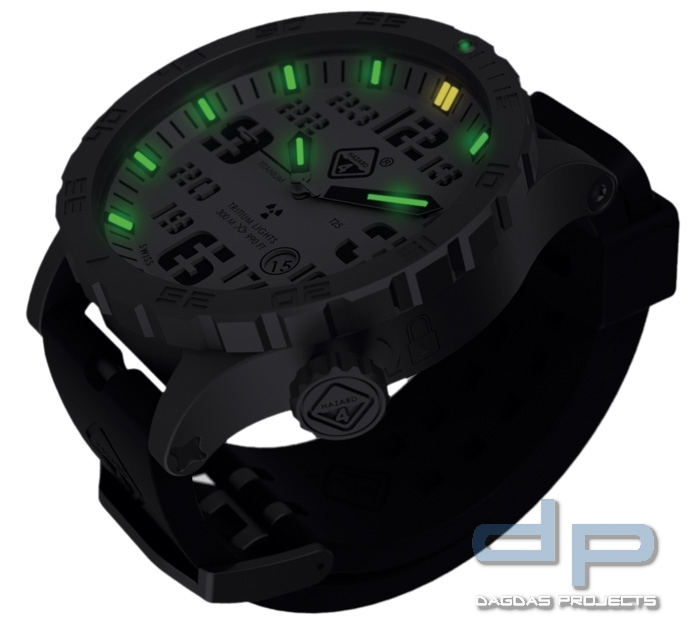 Hazard 4 Uhr Heavy Water Diver Weisses Zifferblatt Gelb/Grüne Leuchtpunkte