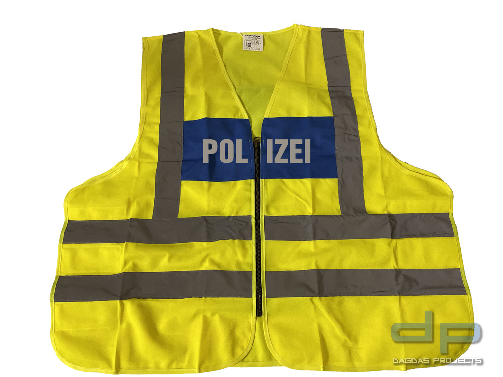 Signalweste gelb/blau, mit Aufdruck nach Wunsch in reflex silber