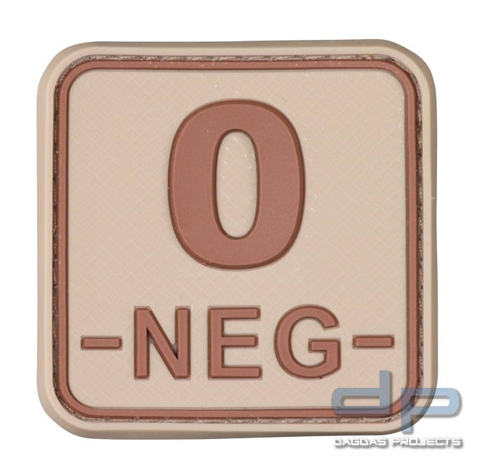 3D Blutgruppenpatch 50x50 Khaki/Braun 0 neg -