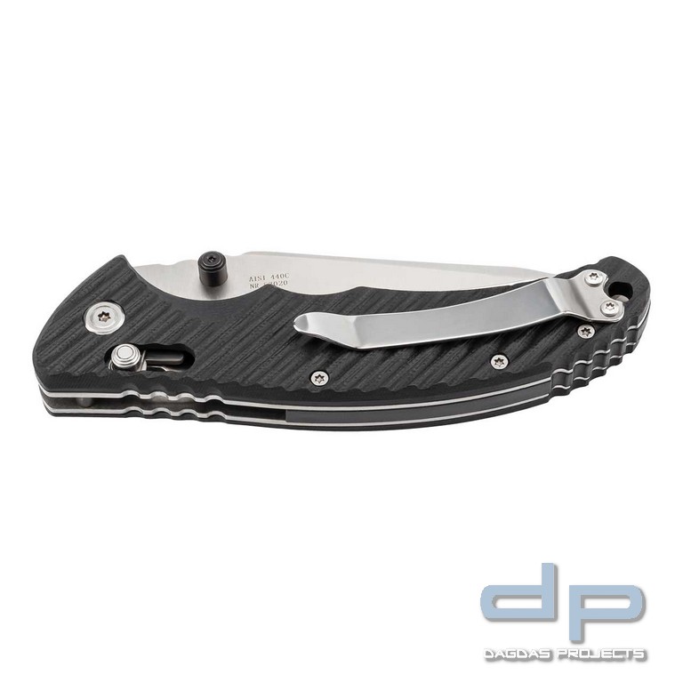 ein robustes Einhandmesser mit einer kugelgelagerten Klinge in Stone Wash Optik