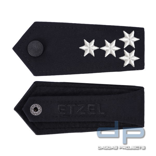 ETZEL Schulterklappen Paar mit Druckknopf 4 Sterne Silber- Polizeihauptkommissar/in