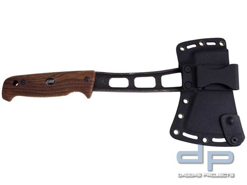 EKA HatchBlade W1 Beil,stonewashed, G10-Griff in Holzoptik, Fangriemenöse, Kydex-Kopfscheide